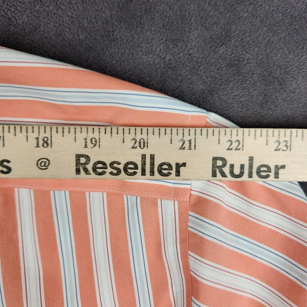 Brooks Brothers 346 Shirt Mens XL Orange White Striped Non-Iron Cotton Button Up